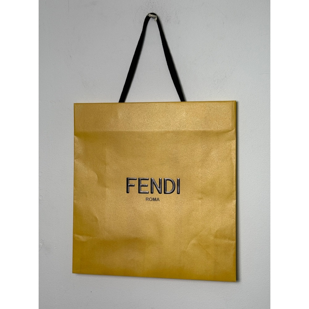 Fendi Roma Yellow Paper Shopping Bag with Black Ribbon Logo Large 14x13.75